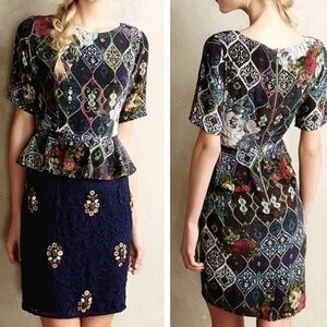 Hemant & Nandita Printed Beaded Peplum Lace Skirt Embellished Jewels Dress 8